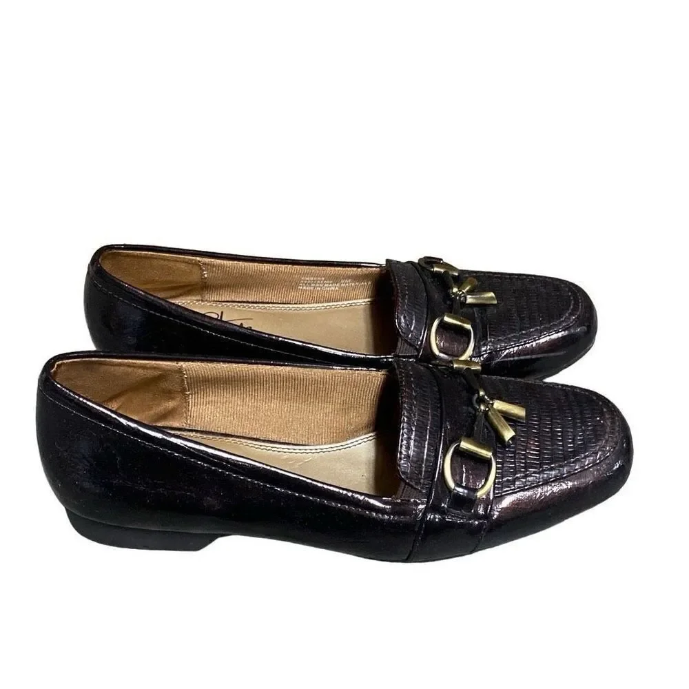 LifeStride Embers Brown Patent Croco Slip-on Loafers Size 9